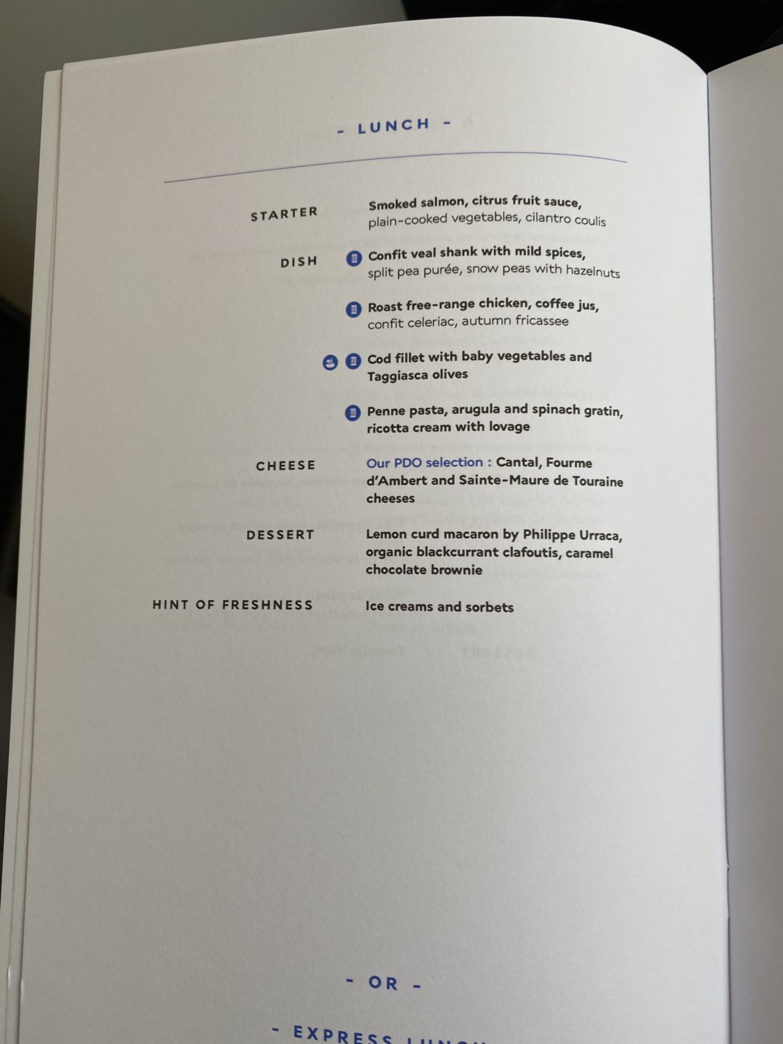 air france business class menu