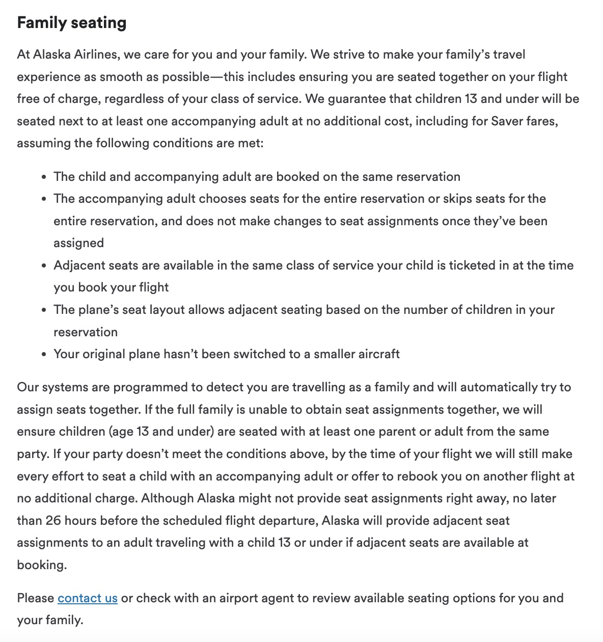alaska family seating policy