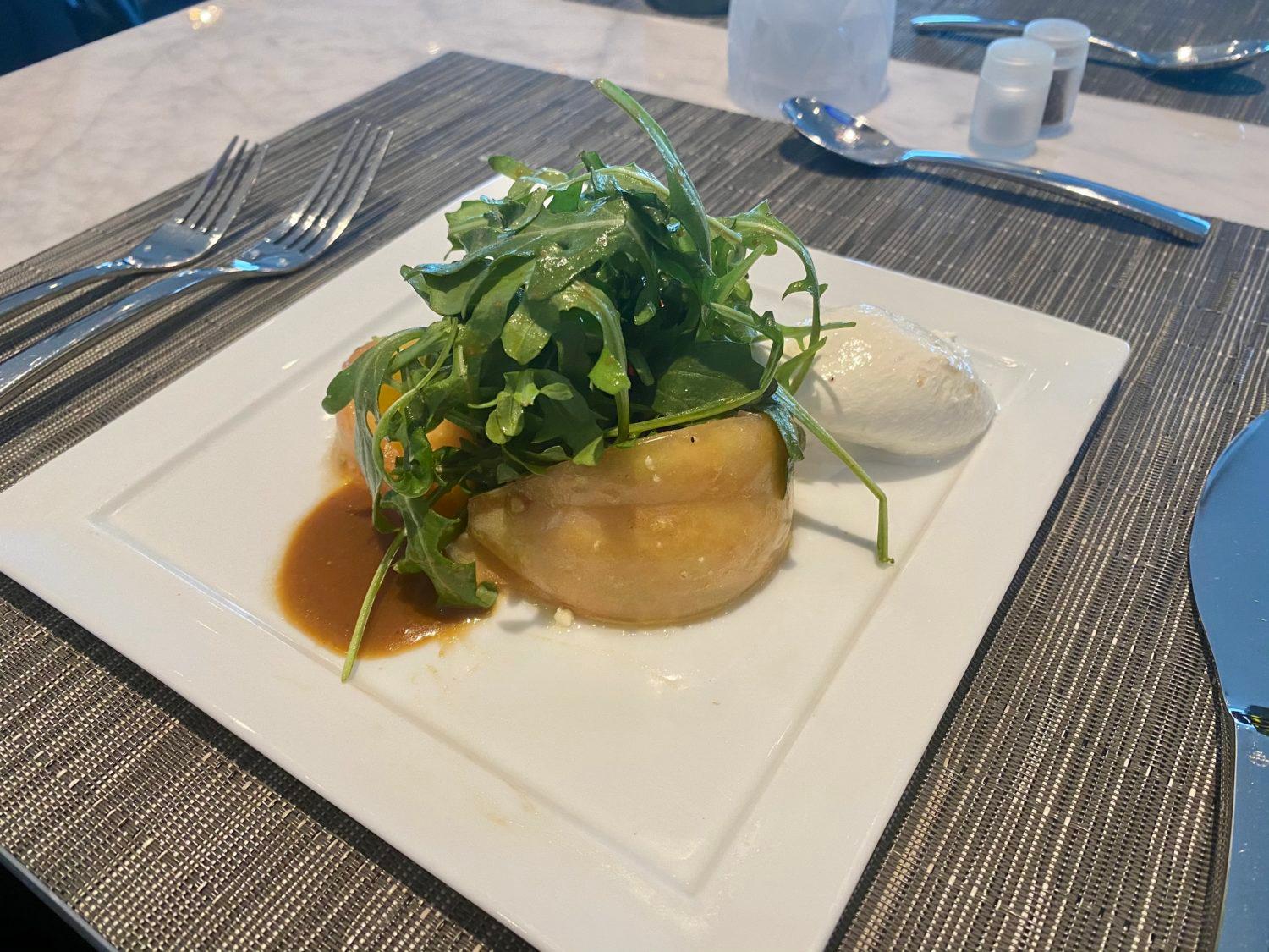 heirloom tomato salad at united polaris lounge newark