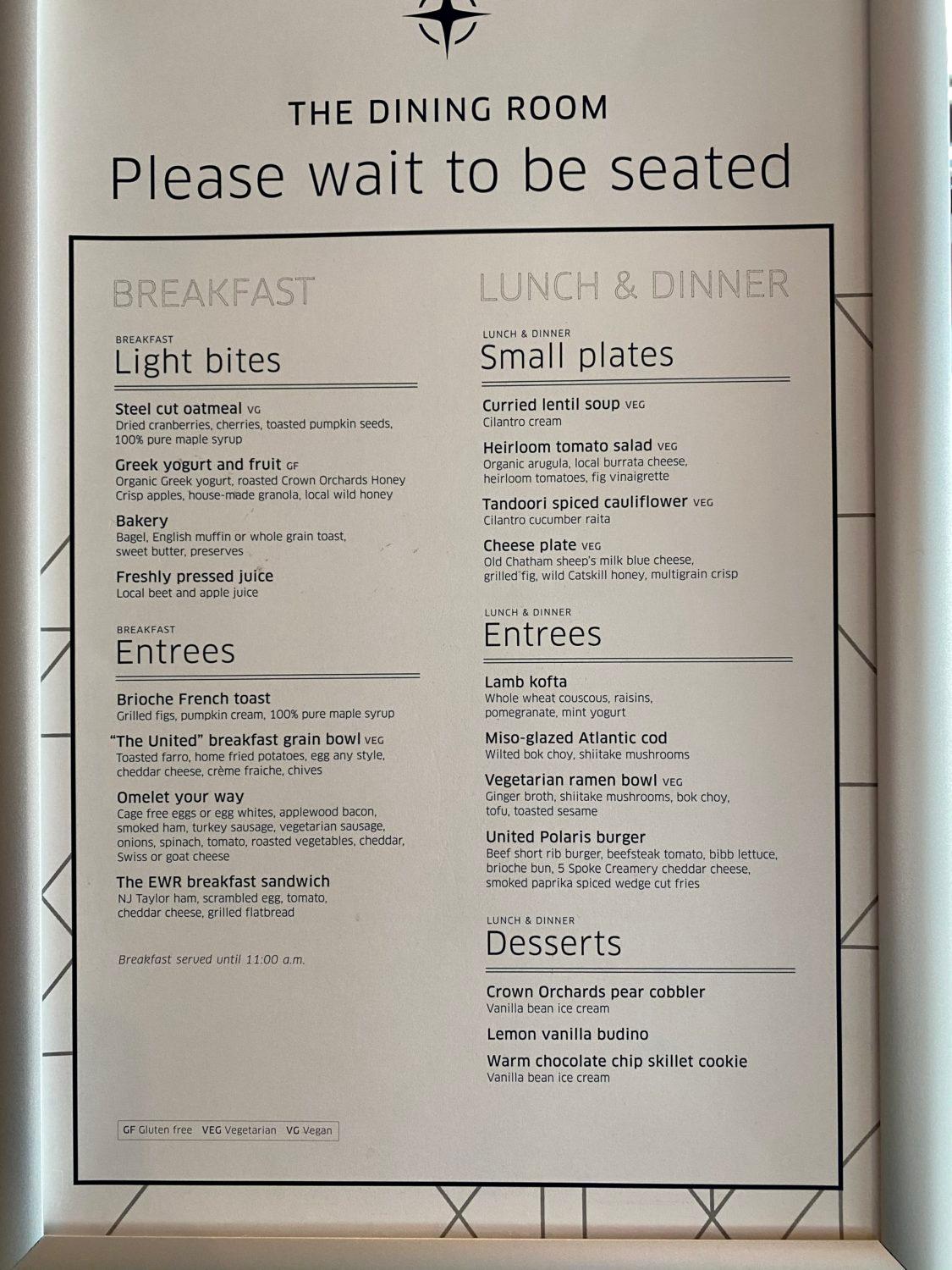 united newark polaris lounge dining room menu