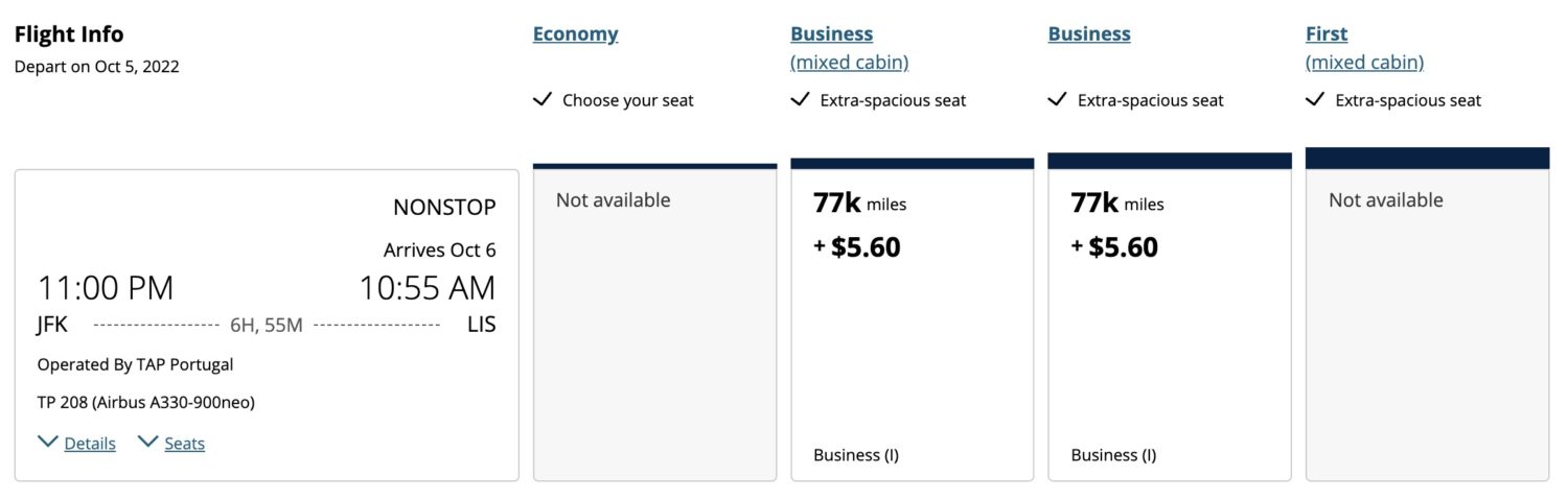 TAP Business Class United search