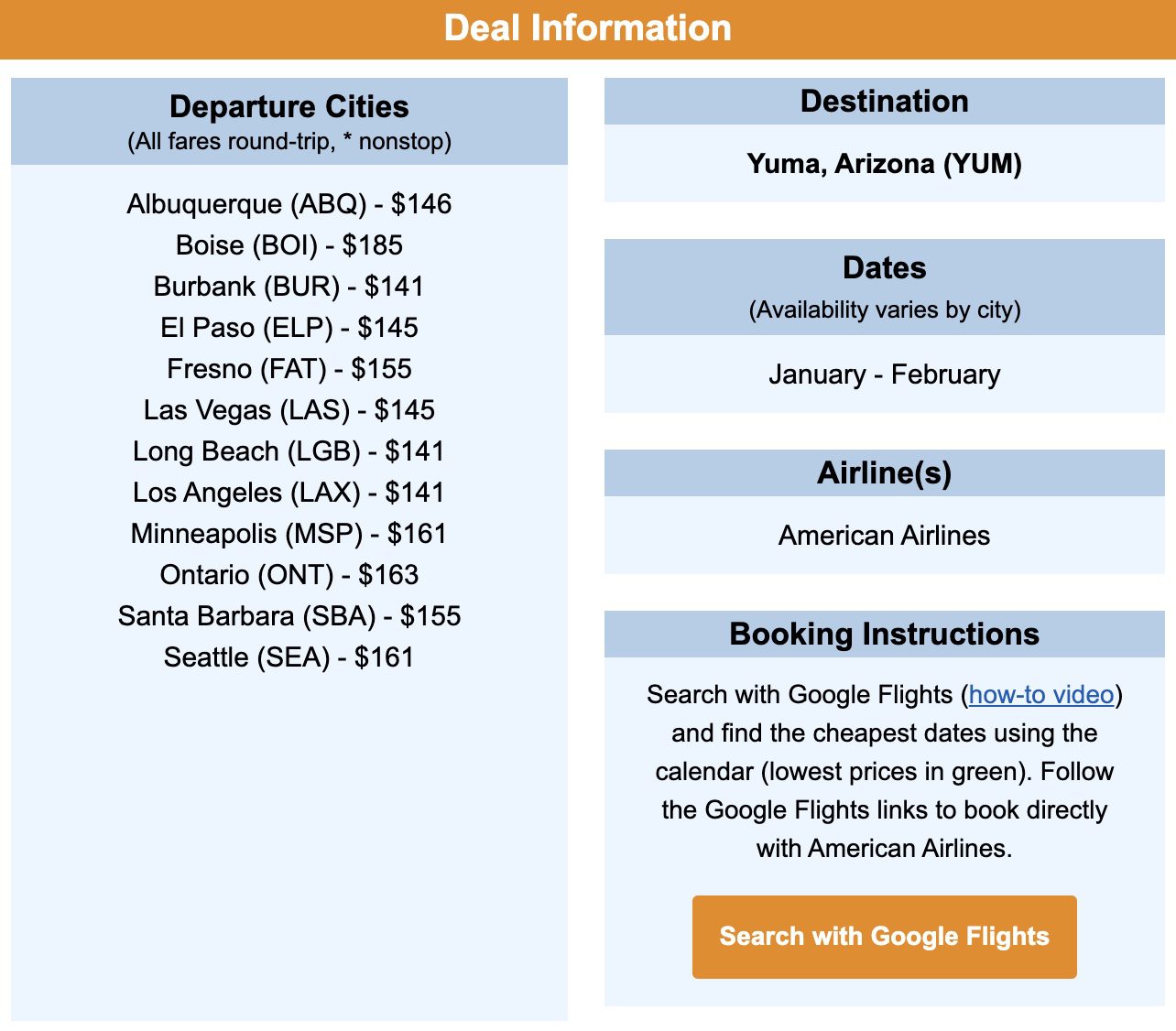 round trip flights to yuma arizona