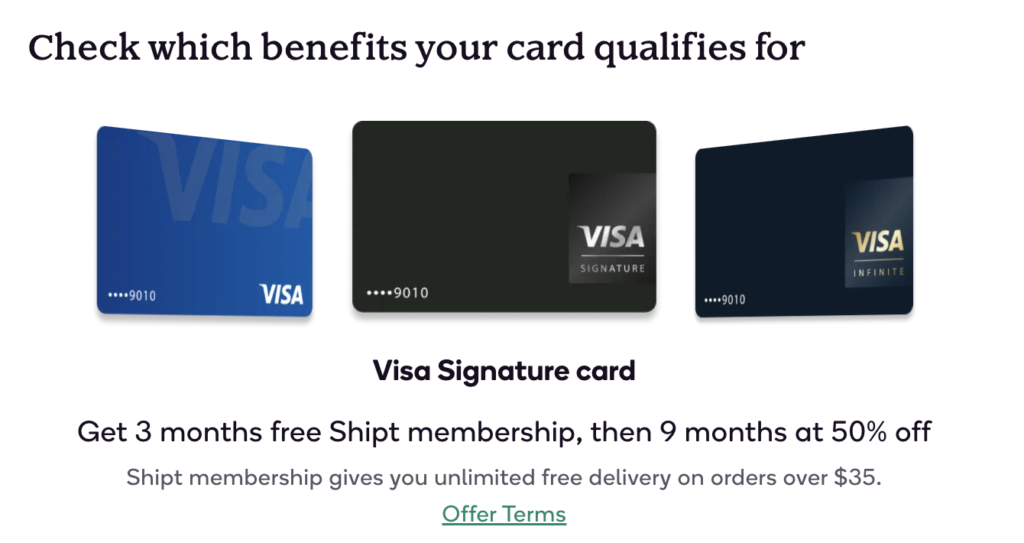 visa signature cards shipt