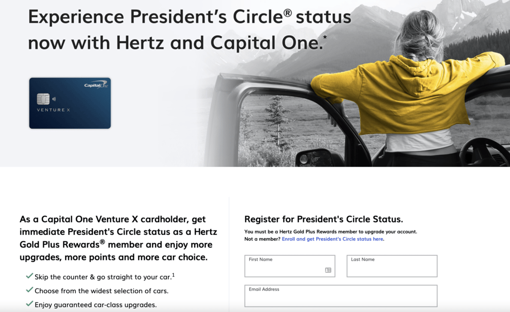 Capital One Hertz Status sign up