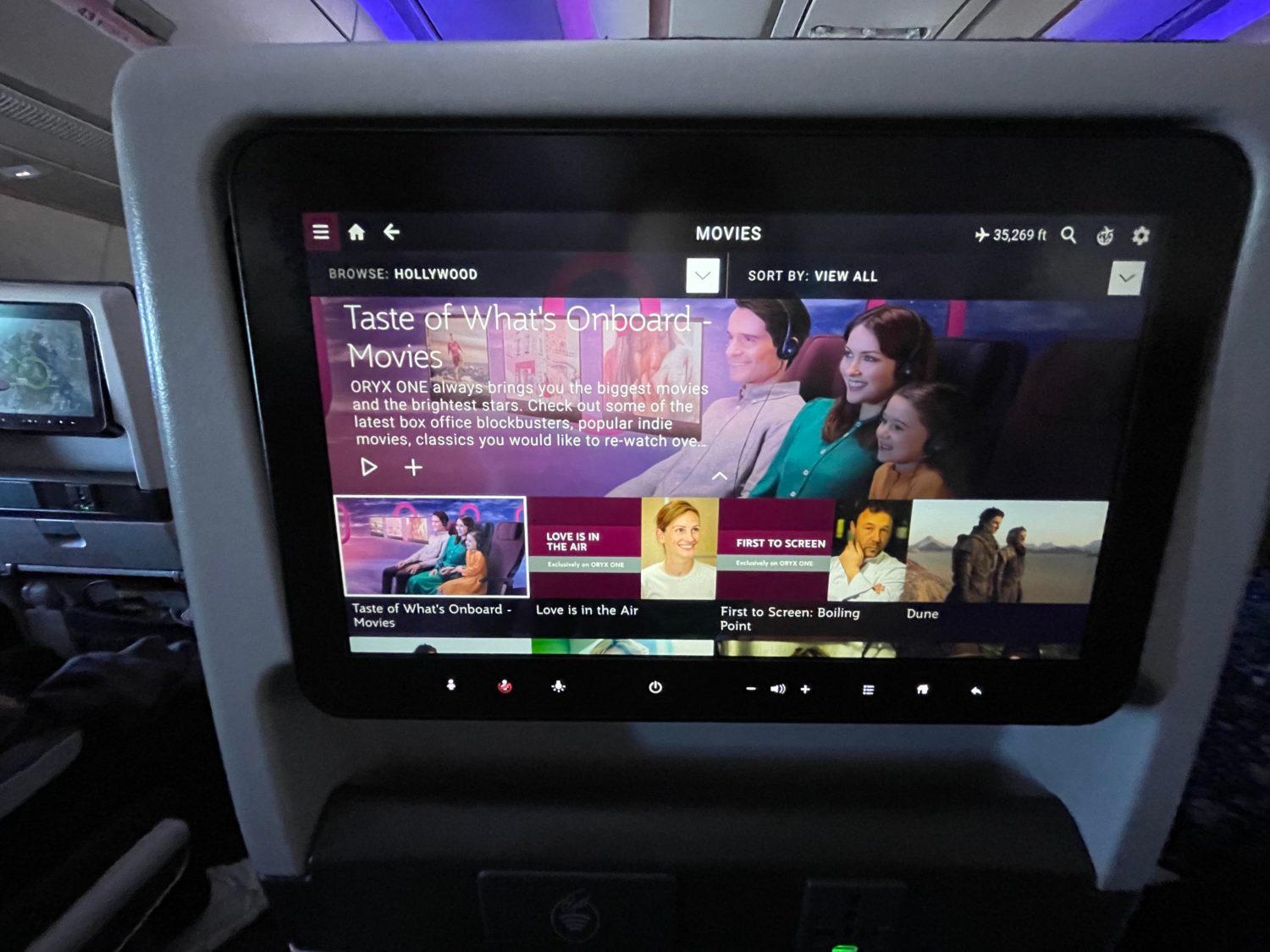 seatback screen on a plane