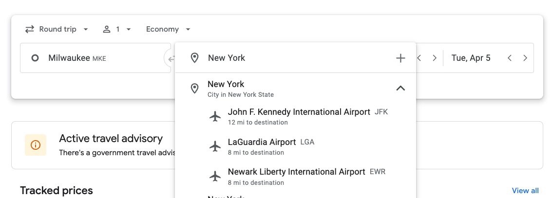 Google Flights New York