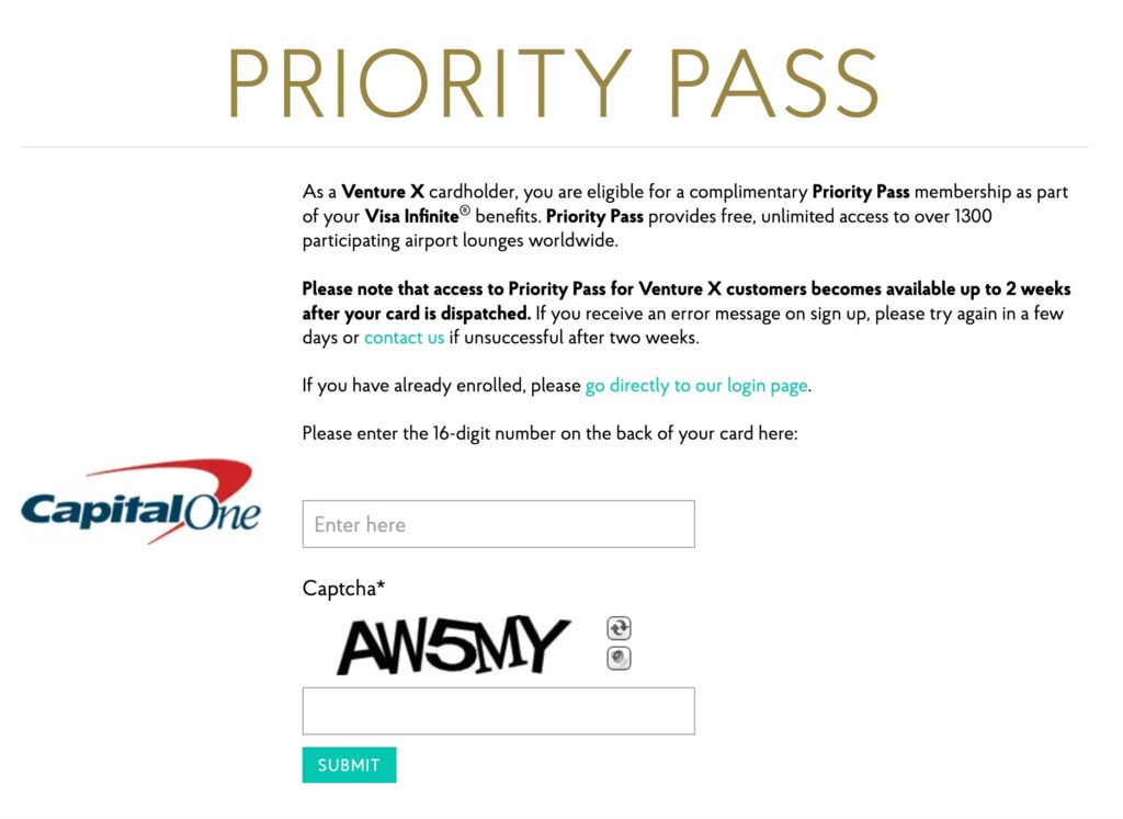 Capital One Priority Pass Sign Up