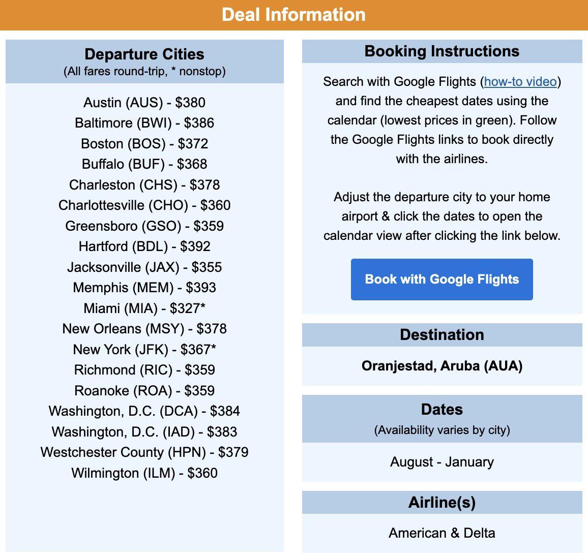 Aruba flight deal