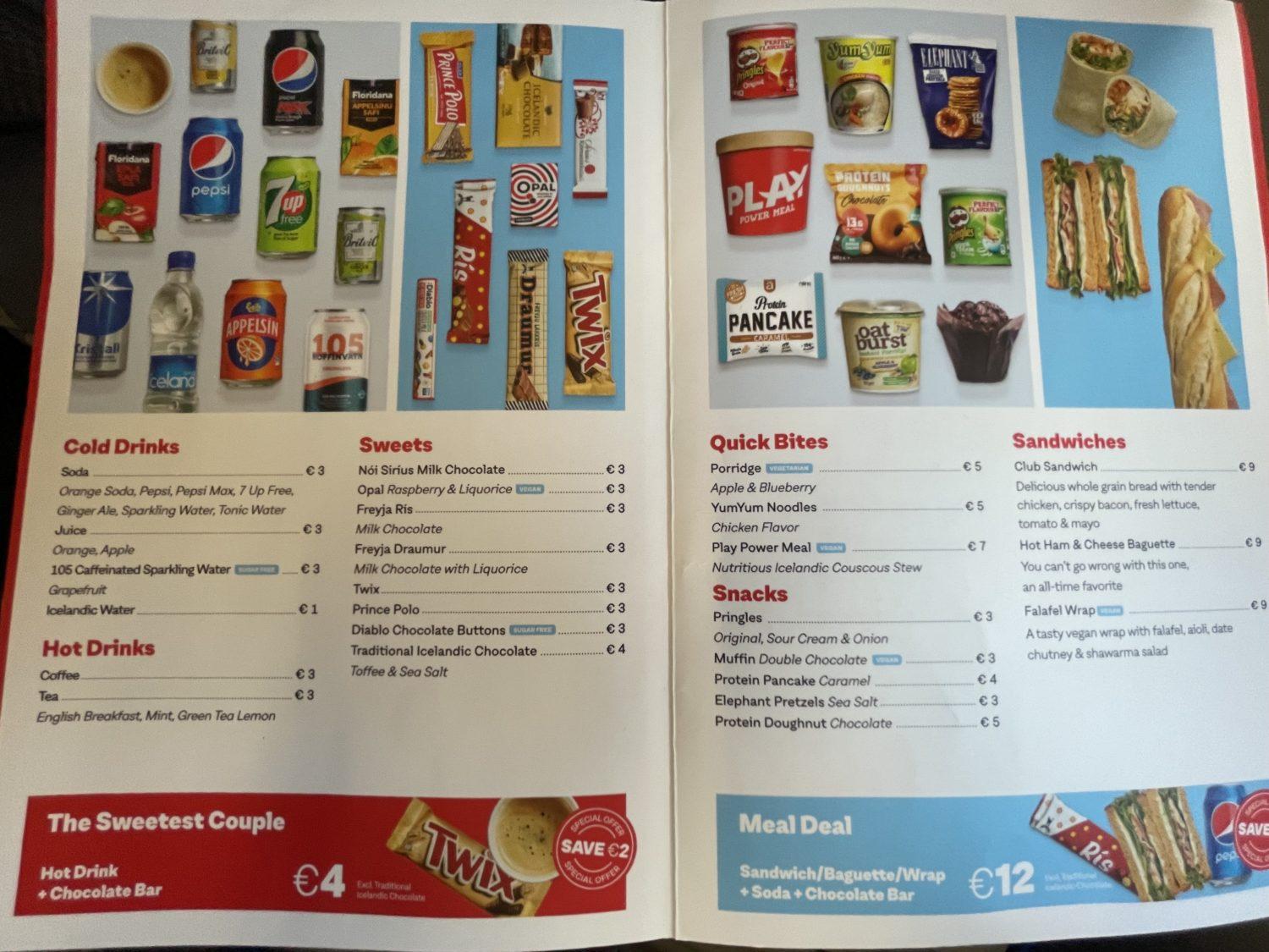 PLAY Food and drink menu