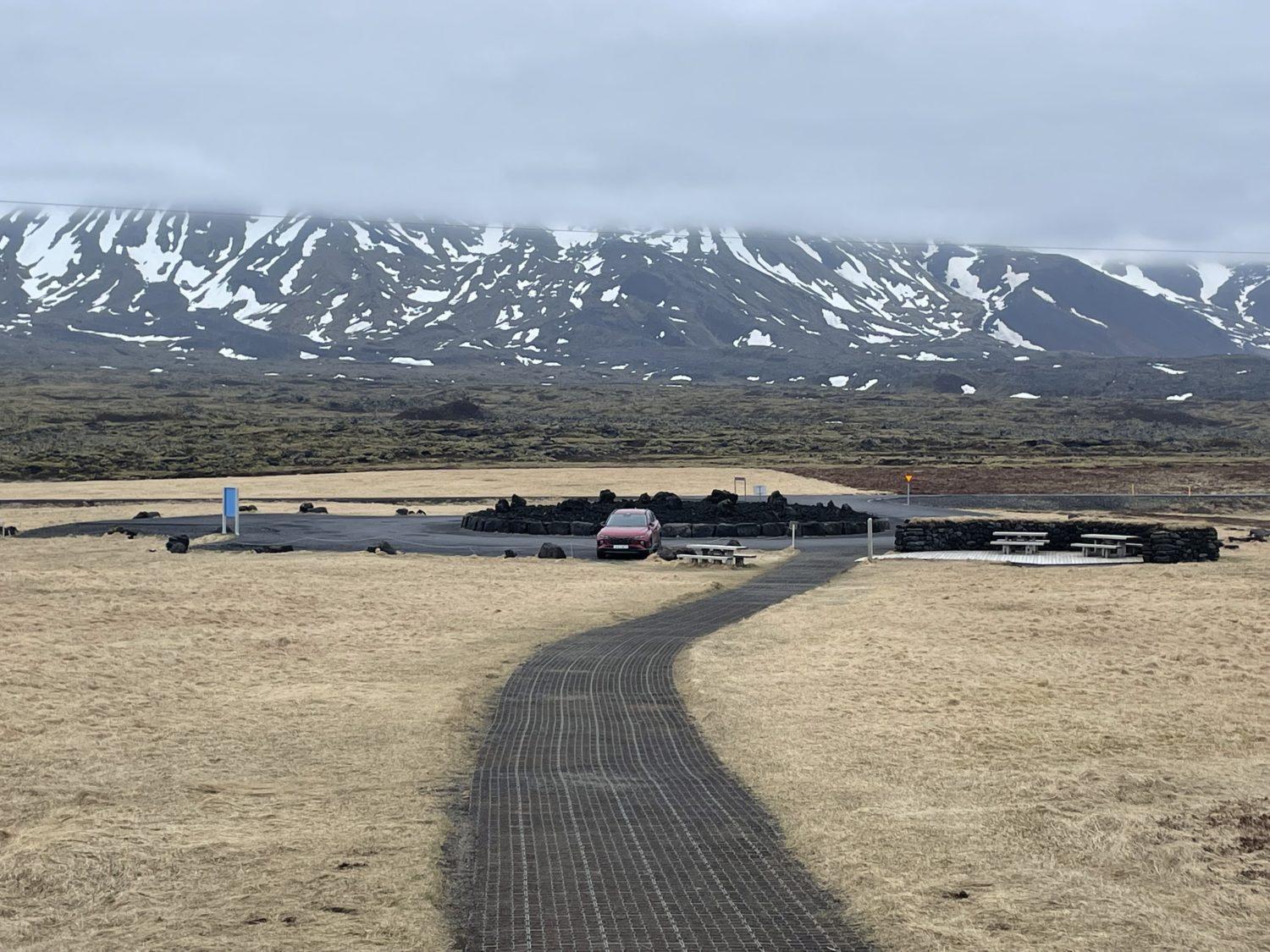 Londranger cliffs Iceland parking lot