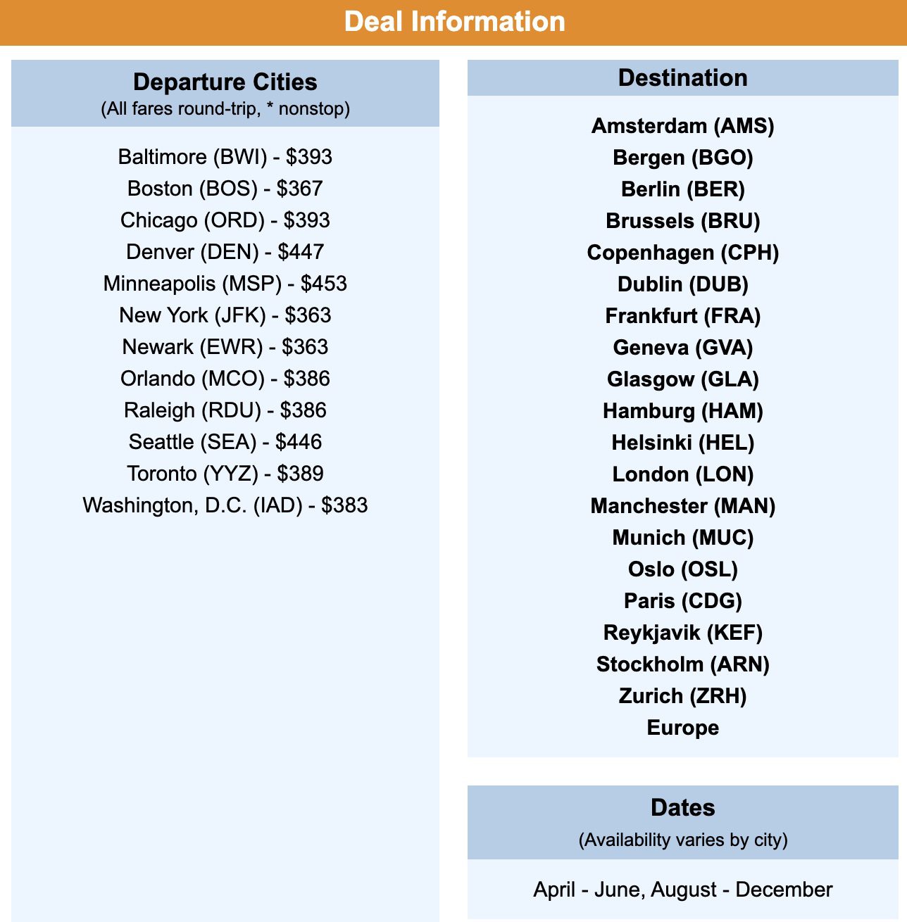 Cheap flights to Europe