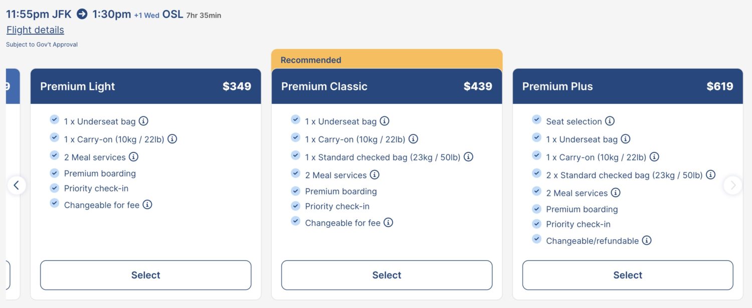 Premium fares Norse Atlantic