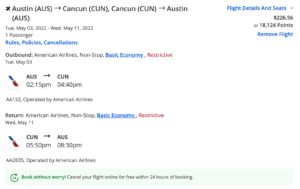austin to cancun chase sapphire preferred points