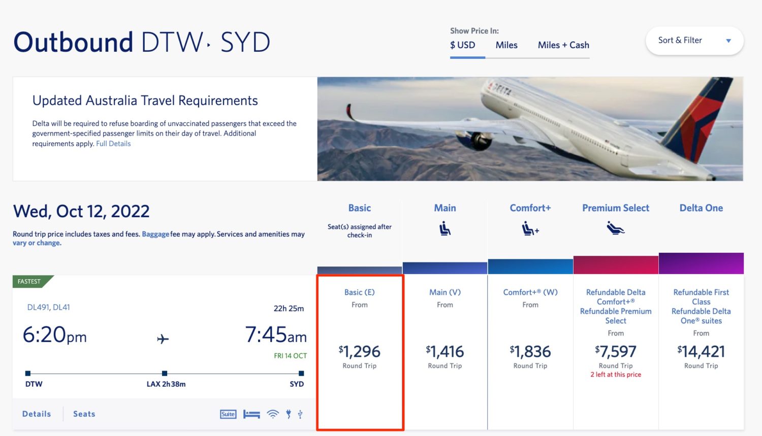 delta basic economy australia