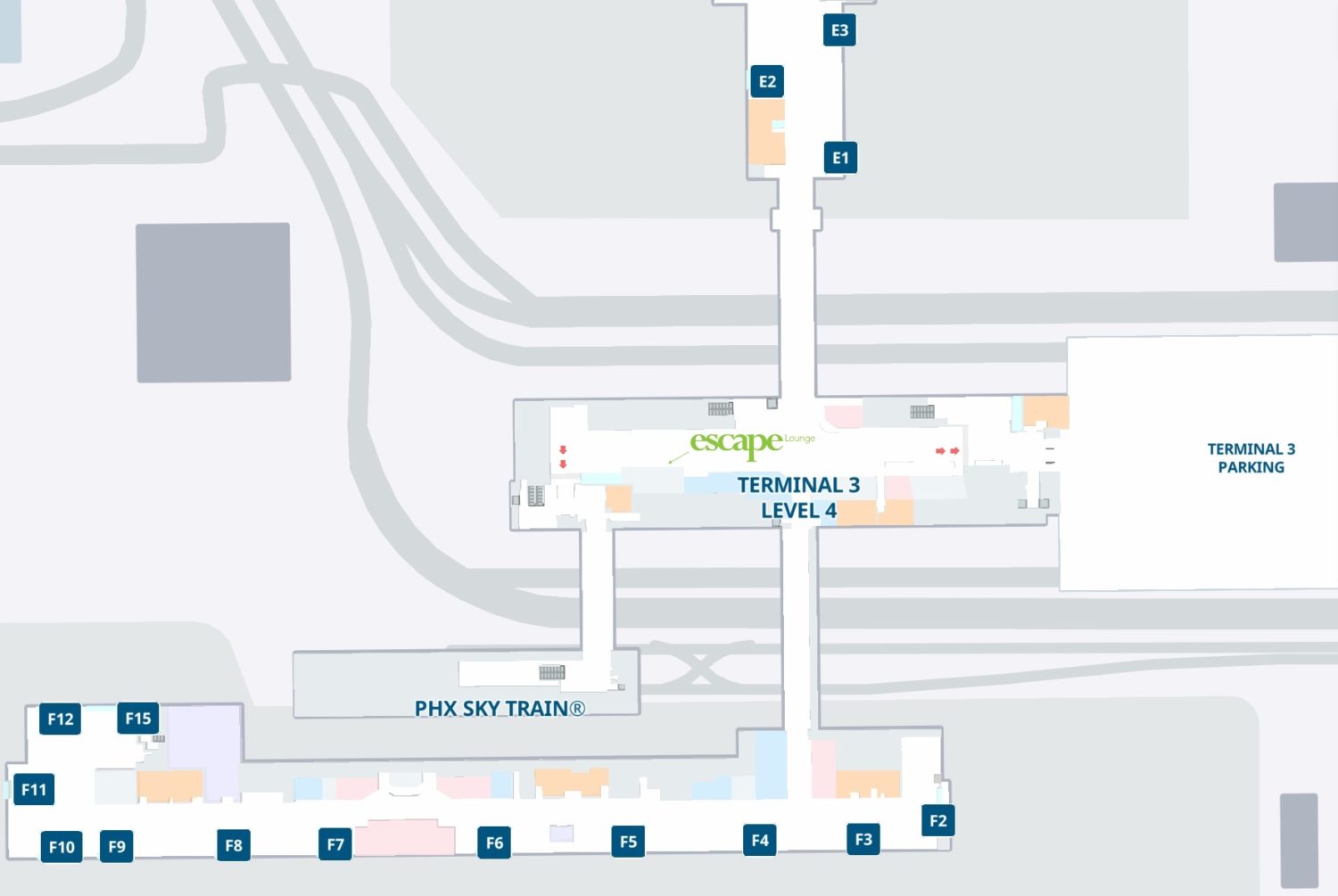 escape lounge phoenix terminal 3 map