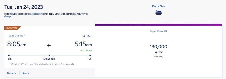 delta skymiles to tel aviv