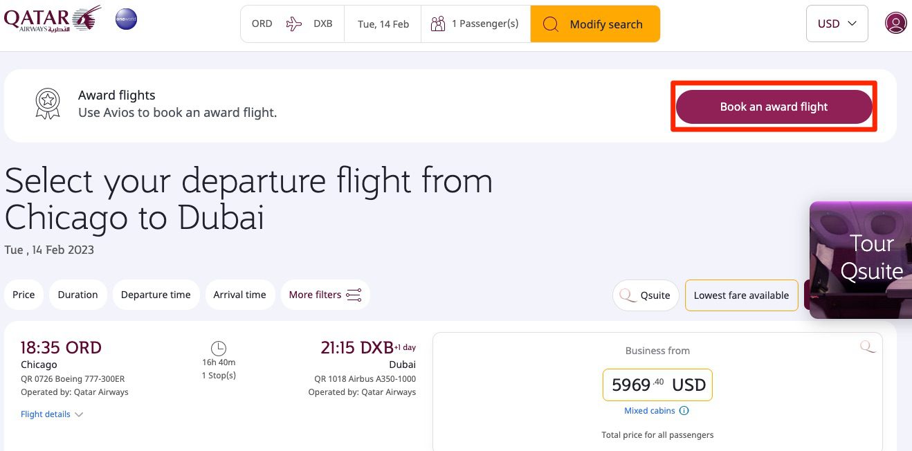 book an award flight qatar meaning