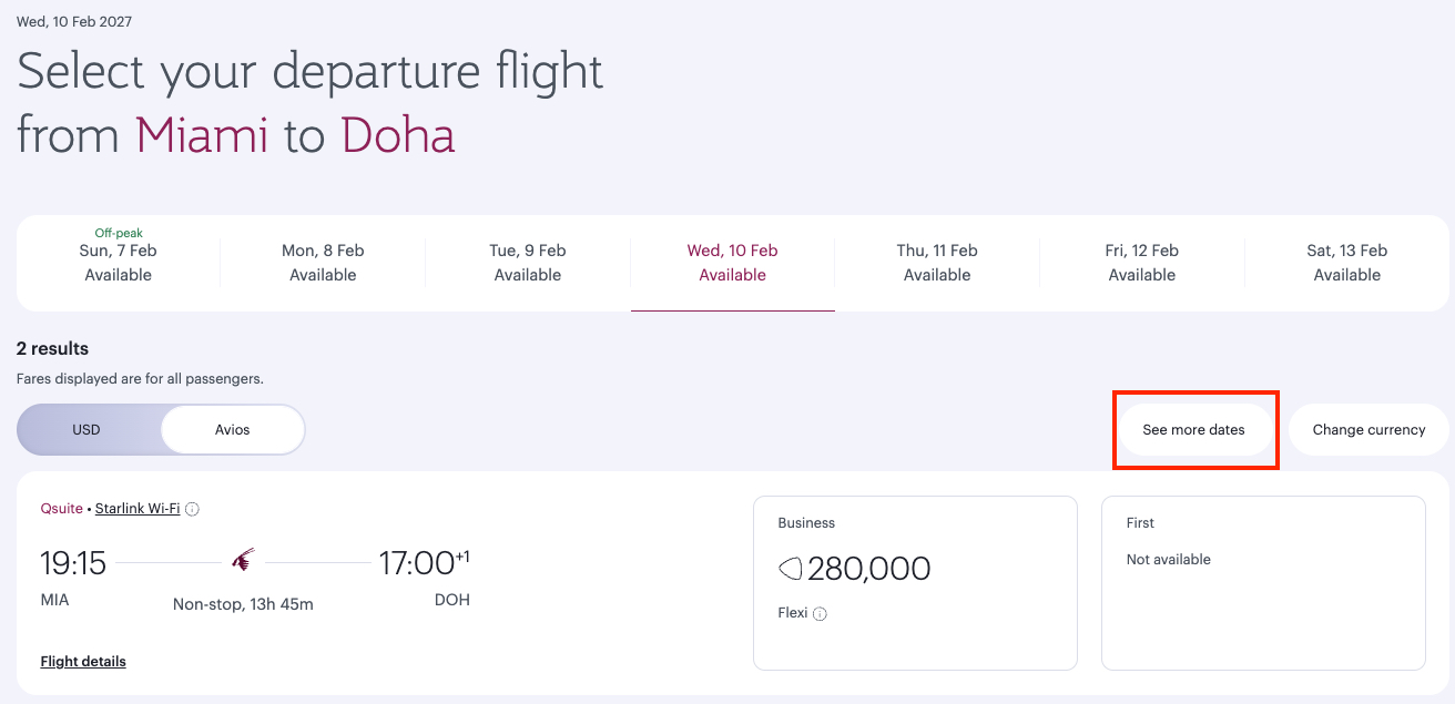 The Master Guide to Booking Qatar Airways Flights Using Qatar Avios 33 qatar see more dates