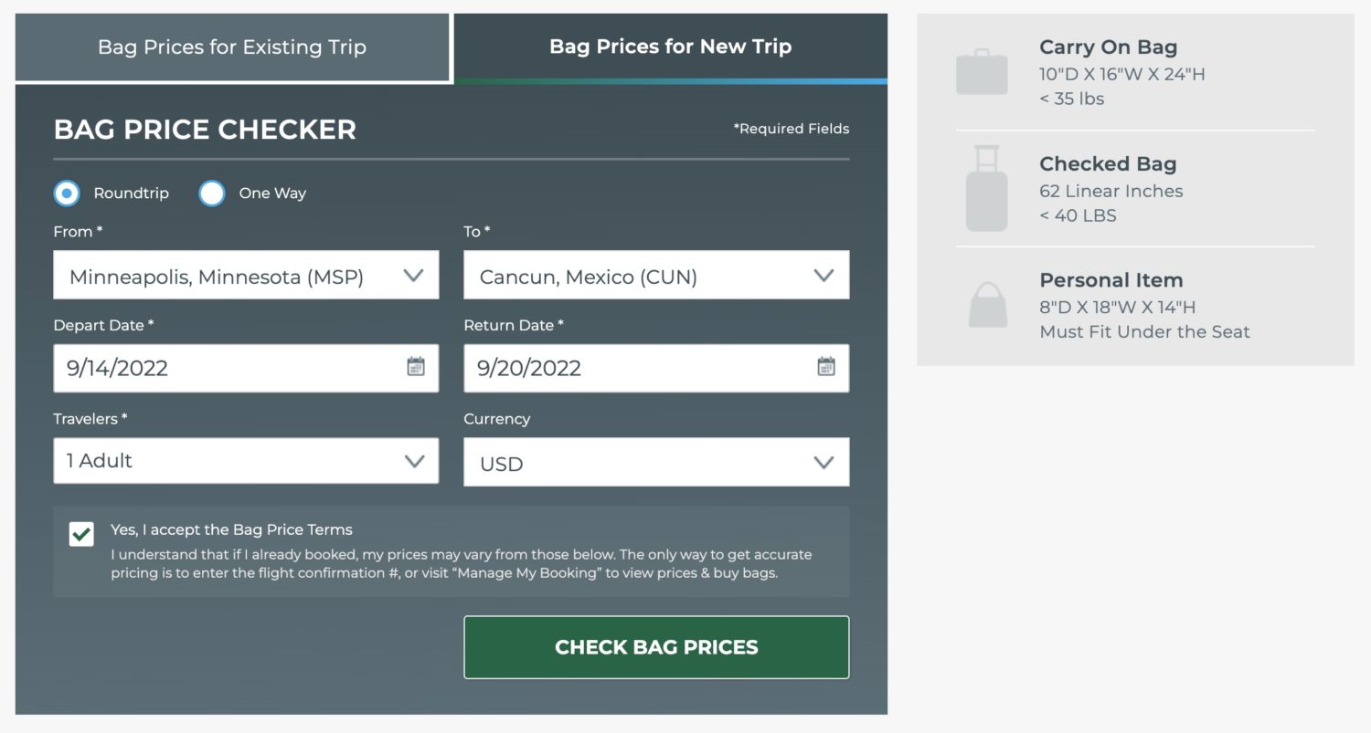 Frontier baggage fees