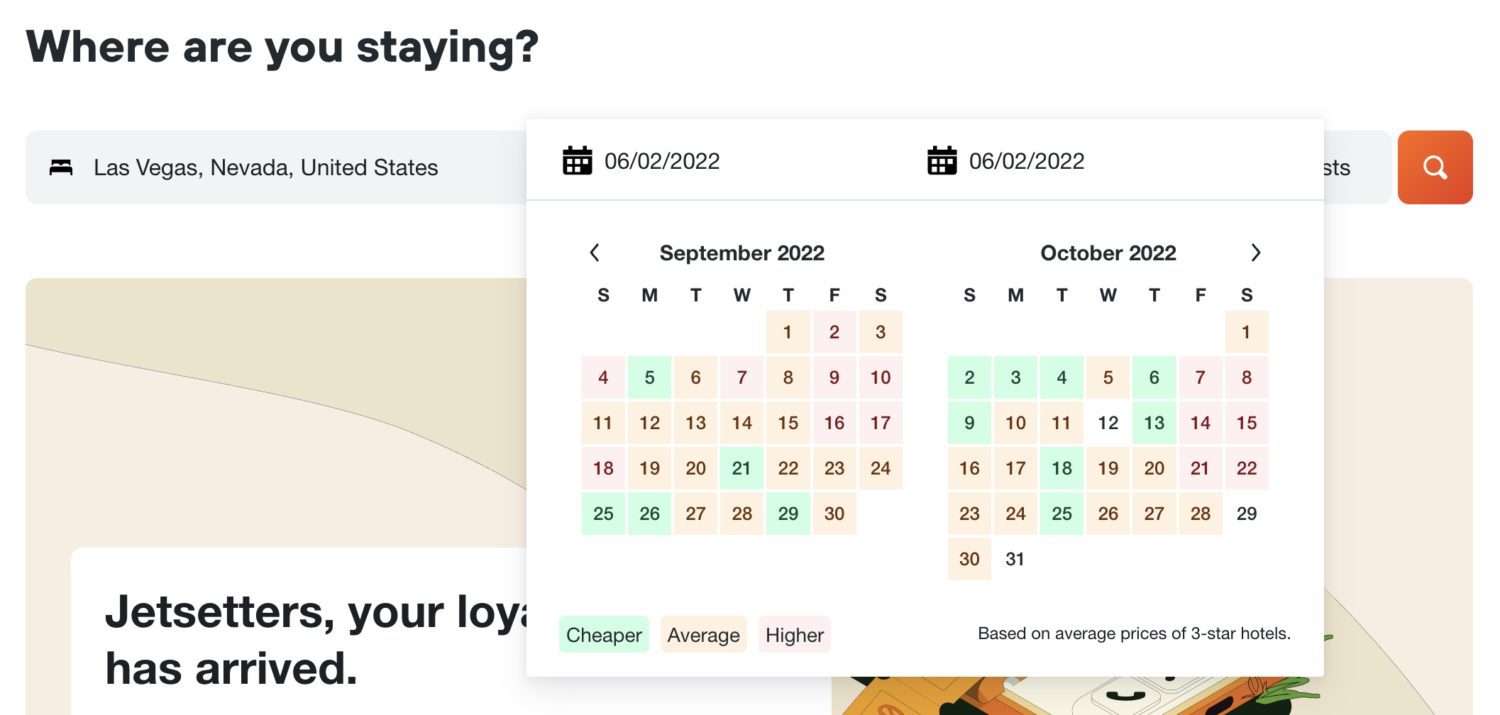 Kayak price calendar