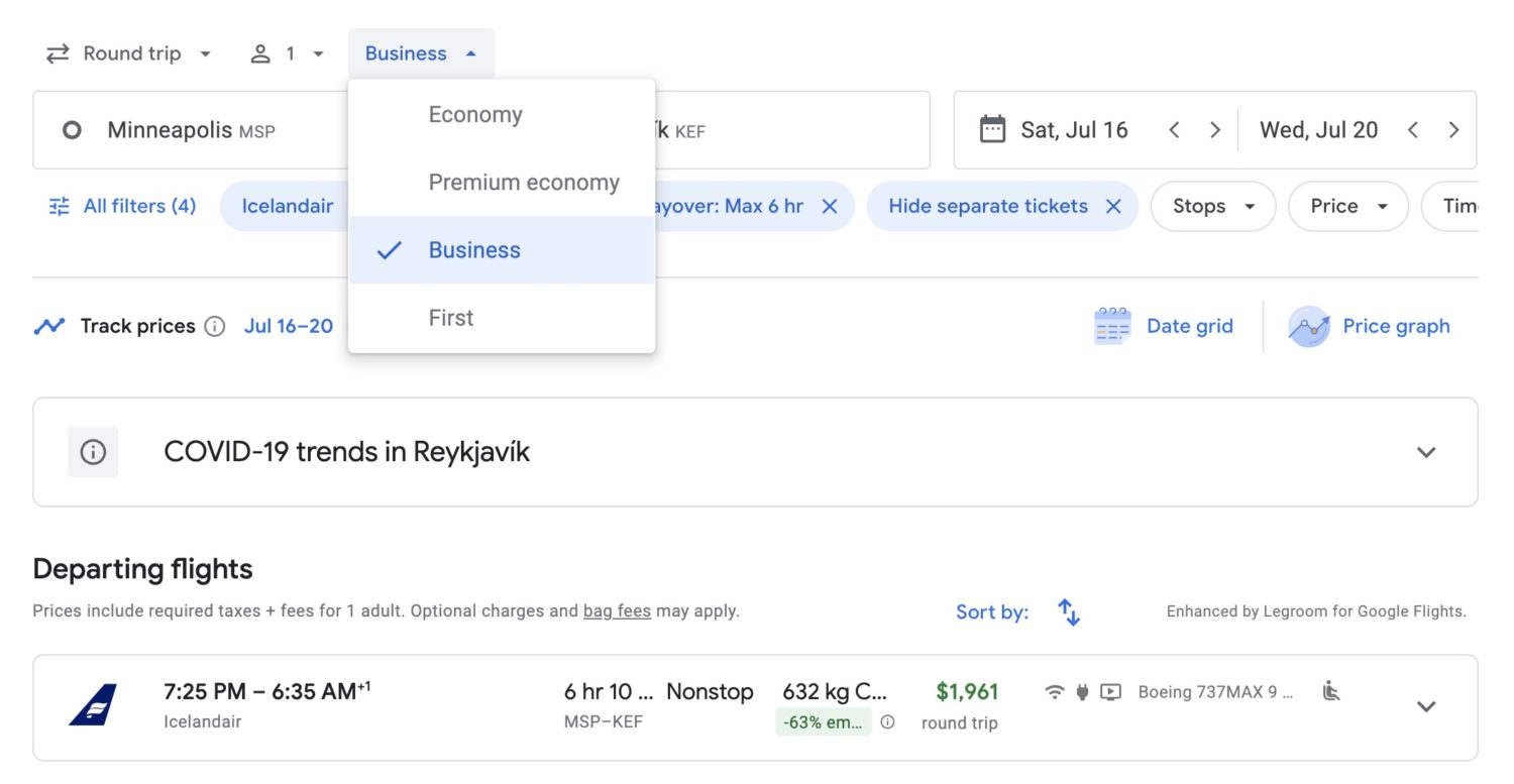 Icelandair Saga Premium booking