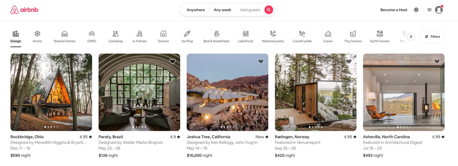 airbnb categories