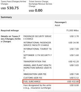 ANA fuel surcharge to Japan