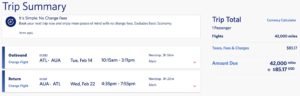 atlanta to aruba using skymiles