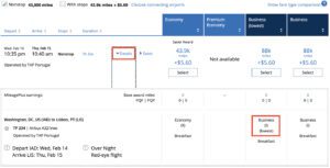united award search looking for saver award fare class