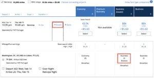 united award search looking for saver award fare class