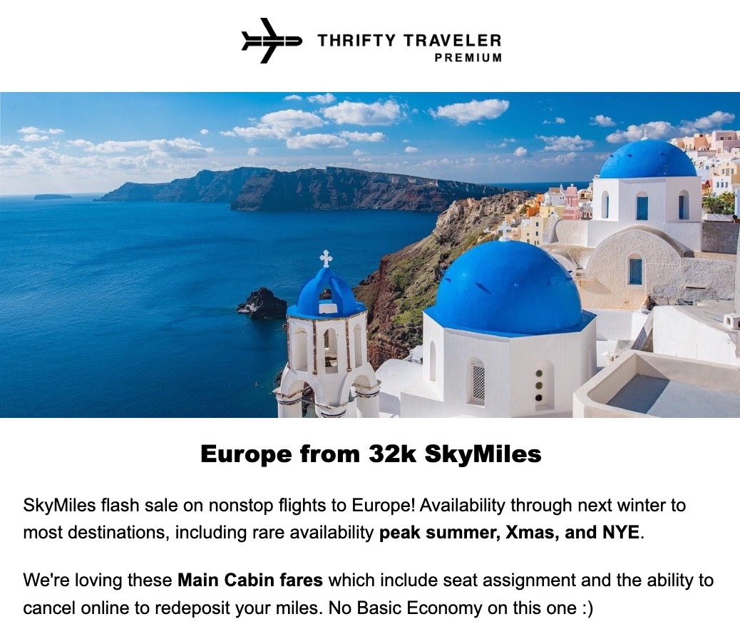 thrifty traveler premium alert to europe
