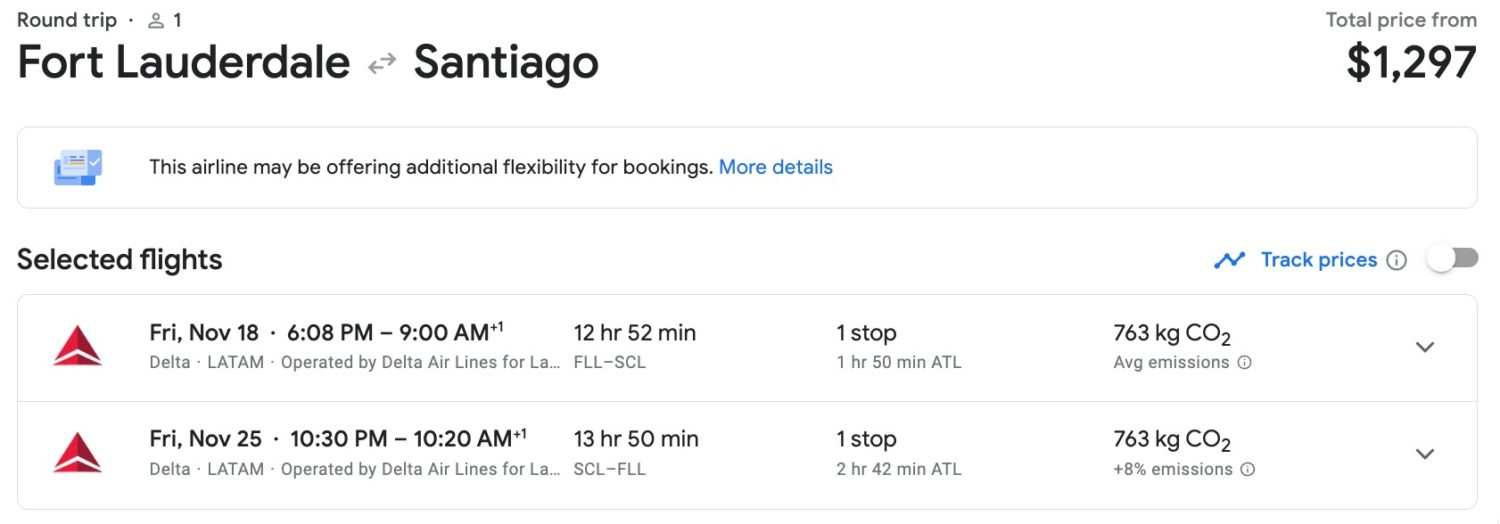 google flights fort lauderdale to santiago