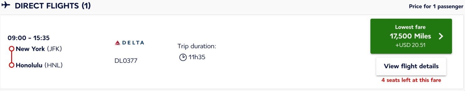 new york to honolulu on delta using flying blue miles