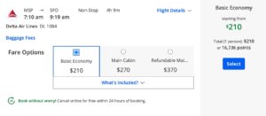 book domestic delta flights with chase points