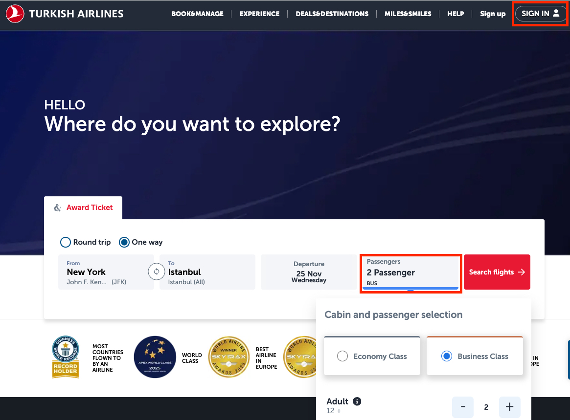 Turkish Airlines Miles & Smiles: The Best Way to Fly to Türkiye 19 turkish-miles-search-two-passengers