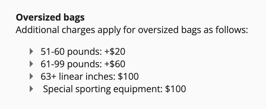 Sun country store baggage prices