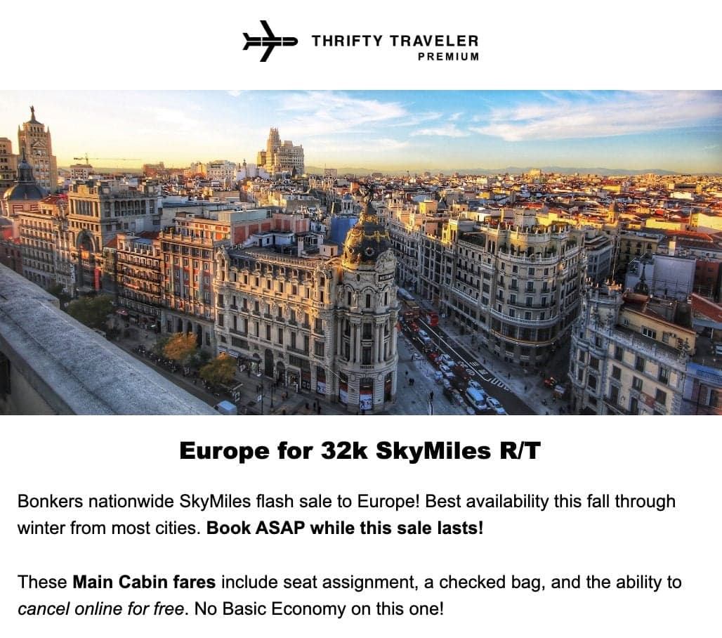 europe skymiles award deal