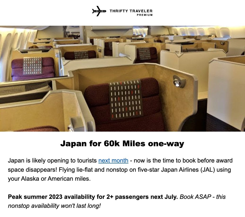 japan airlines business class alert