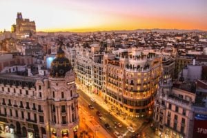 Calle Gran Via in Madrid, Spain