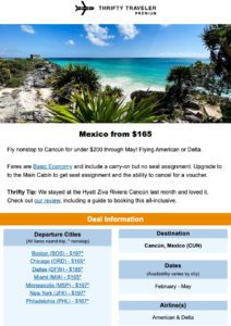 thrifty traveler premium cancun deal under $200