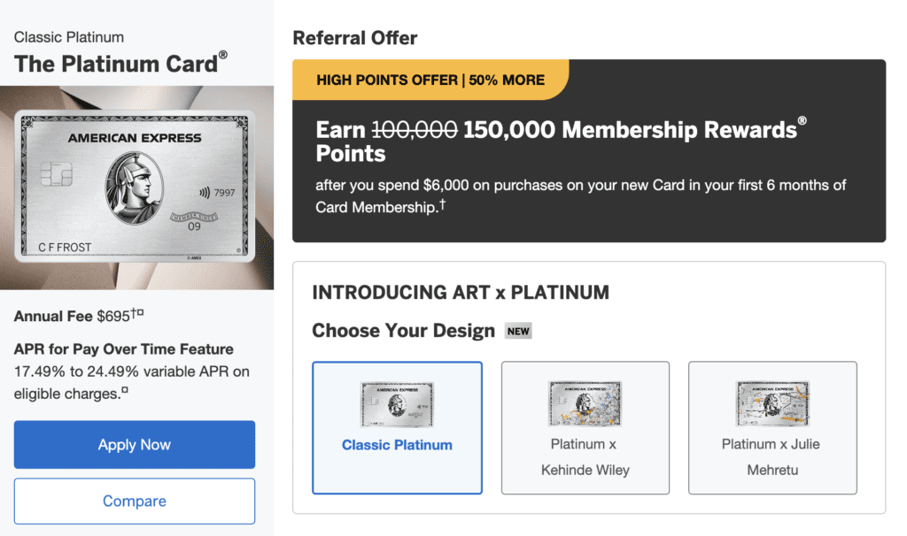 amex platinum 150k offer