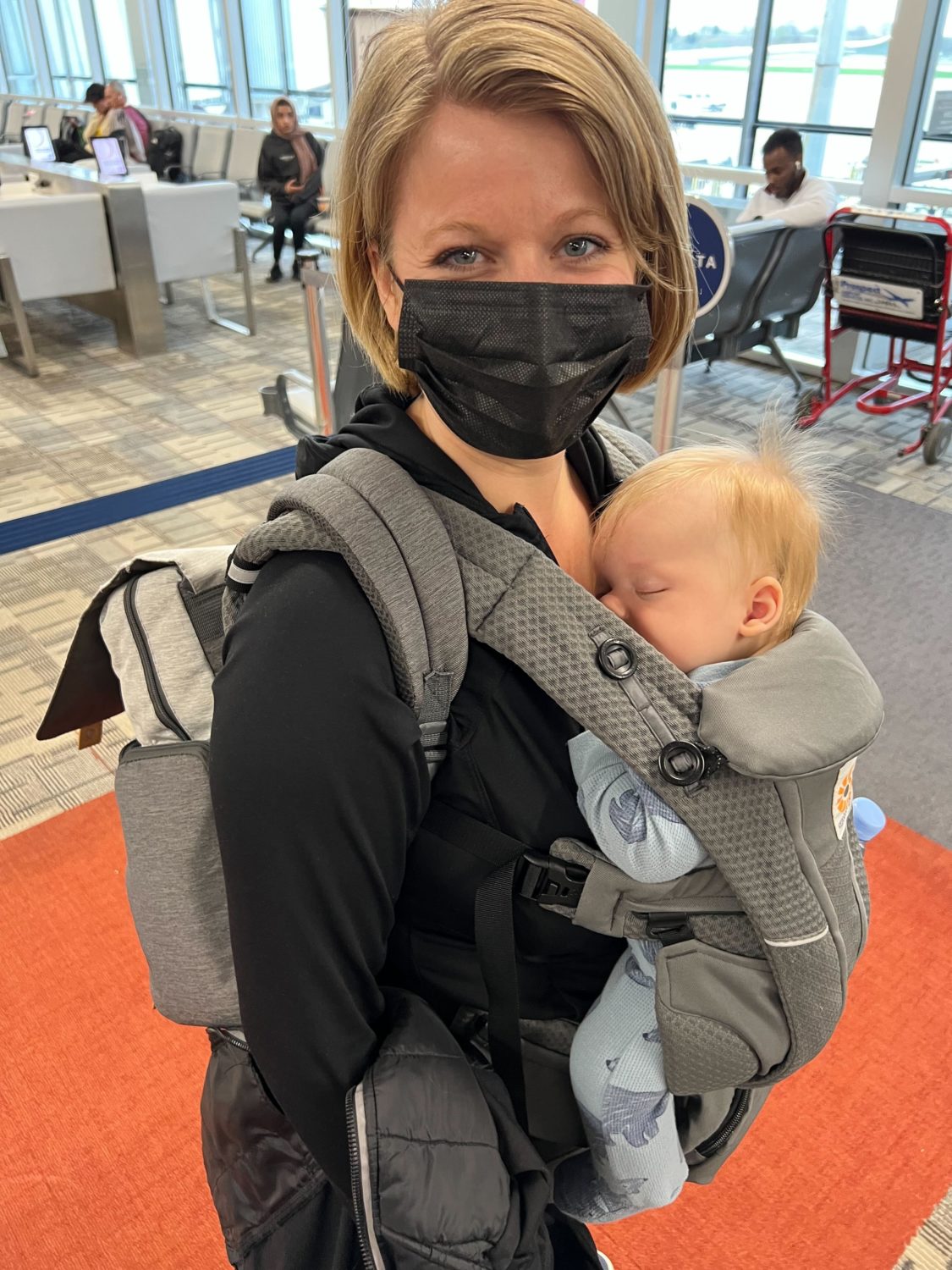 Traveling in the airport with a baby.