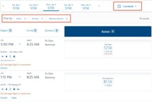 American Airlines award search filters