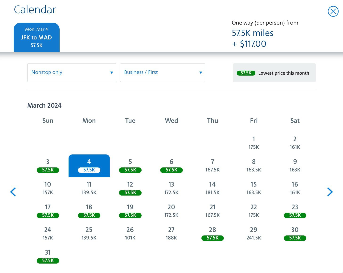 jfk to madrid availability