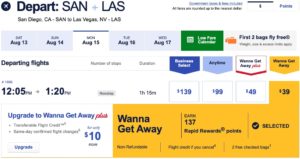 San Diego to Las Vegas on Southwest Airlines