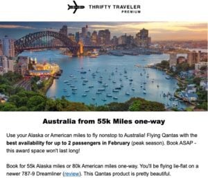 thrifty traveler premium deal qantas biz class