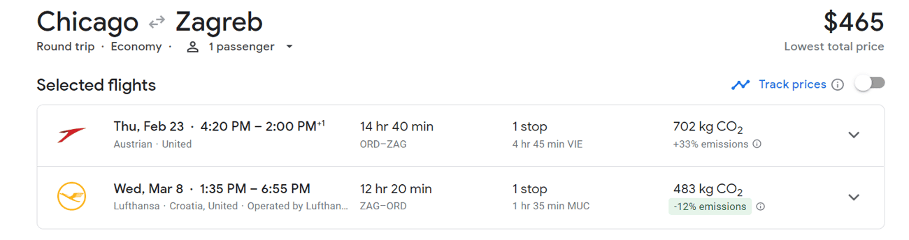 chicago to zagreb fare