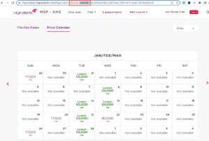 virgin atlantic monthly price calendar