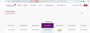 Virgin Atlantic award calendar address bar