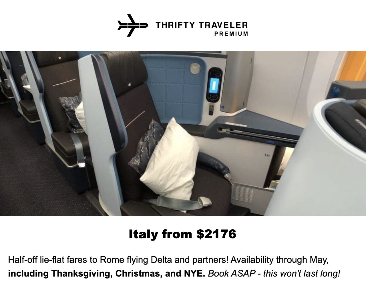 Don't Wait: Now's the Time to Look & Book Your Holiday Travel 14 svg%3E svg%3E Italy business class flight deal Don't Wait: Now's the Time to Look & Book Your Holiday Travel – Thrifty Traveler svg 3E